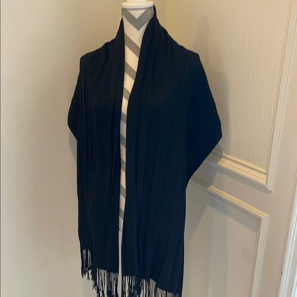 Solid Black Fringe Women's Scarf Shawl Pashmina Soft Oversized Blanket Warm OS